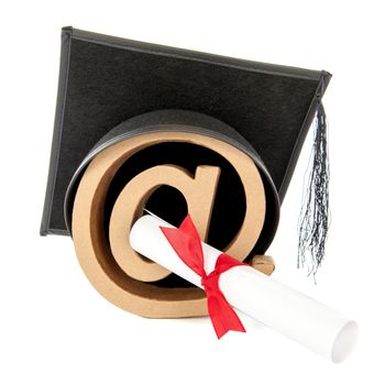 An Atpersand with a diploma and a hat, for celebrating a graduating