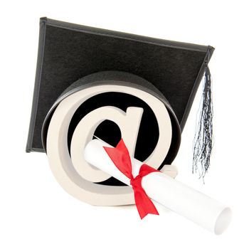 An Atpersand with a diploma and a hat, for celebrating a graduating