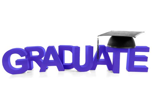 The word " graduate " with the hat on a white background