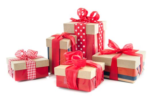 A lot of presents, for celebrating birthday's and christmas, on a white background