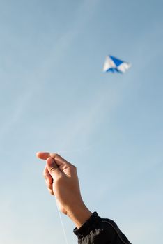 kite flying in a blue sky and clouds