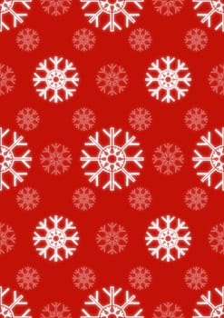 Illustrated seamless background of snowflakes on a red background