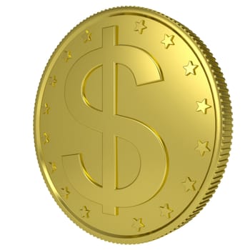 Gold dollar. Isolated render on a white background