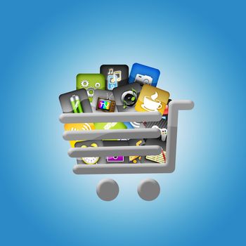 Shopping trolley full applications. The concept of software purchases