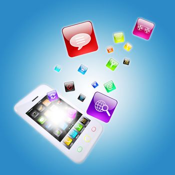 Smart phone and program icons. The concept of computer software