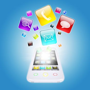 Smart phone and program icons. The concept of computer software