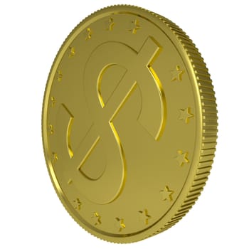 Gold dollar. Isolated render on a white background