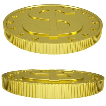 Gold dollars. Isolated render on a white background