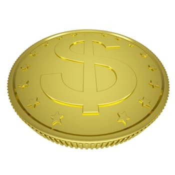 Gold dollar. Isolated render on a white background