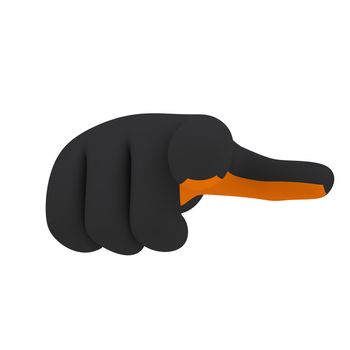 Black and orange gloves. Forefinger shows. 3d render isolated on white background