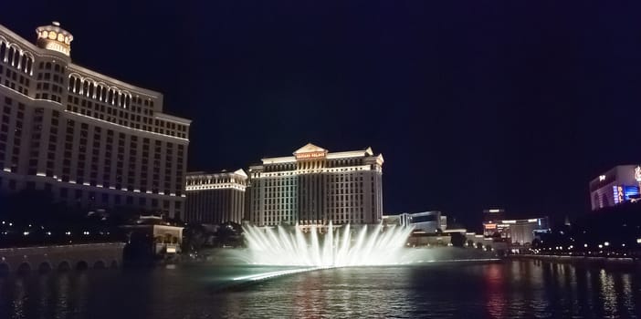 Las Vegas, Nevada, USA - September 23: The Bellagio Fountains at night on Sept 25, 2010 in Las Vegas, USA. More than 1200 dancing fountains on a lake make show of water, music and light