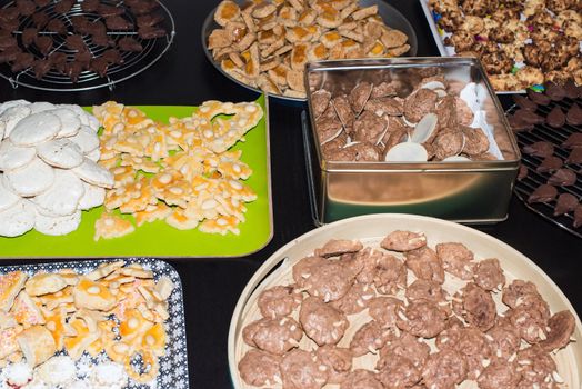 Assorted Christmas cookies on the table after Xmas bakery