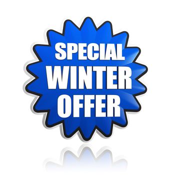 special winter offer in 3d blue star banner with white text, business seasonal concept