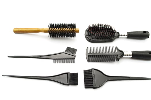 Different Hairbrush on white background