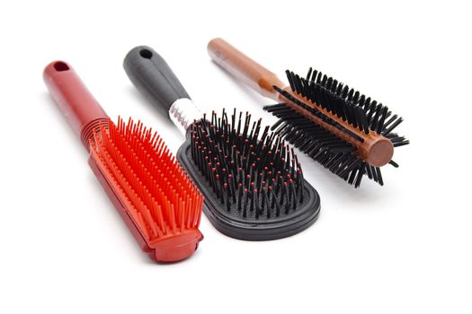 Different Hairbrush on white background