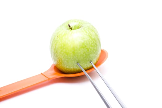 Fresh Green Apple with Meat Fork