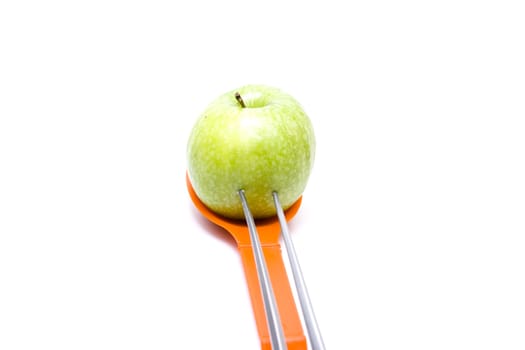 Fresh Green Apple with Meat Fork