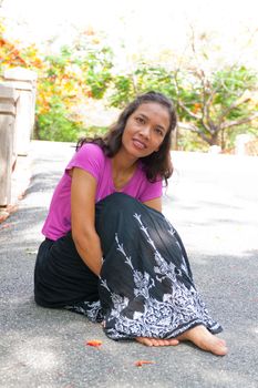 Thai Girl Portrait of happy tourist travel in Vacation.