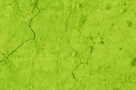 Close up dry land. Cracked ground , green color background.