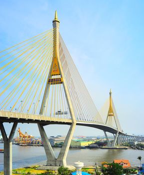 The Bhumibol Bridge also known as the Industrial Ring Road Bridge is part of the 13 km long Industrial Ring Road connecting southern Bangkok with Samut Prakan Province 