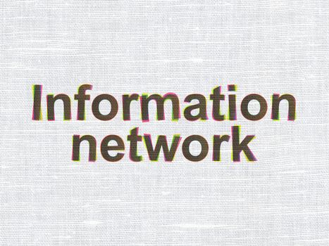 Data concept: CMYK Information Network on linen fabric texture background, 3d render