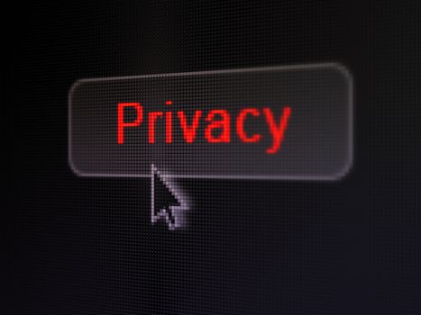 Safety concept: pixelated words Privacy on button with Arrow cursor on digital computer screen background, selected focus 3d render