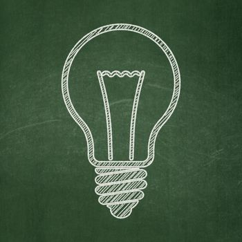 Business concept: Light Bulb icon on Green chalkboard background, 3d render