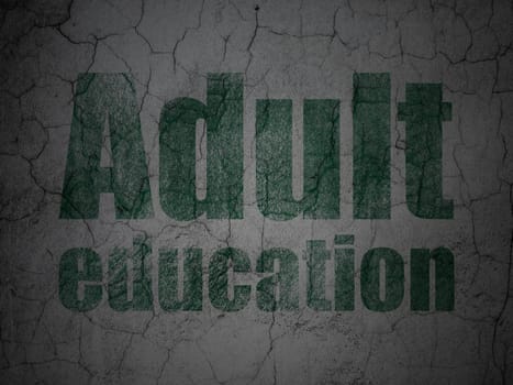 Education concept: Green Adult Education on grunge textured concrete wall background, 3d render