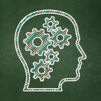 Information concept: Head With Gears icon on Green chalkboard background, 3d render