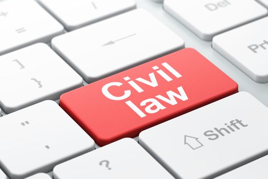 Law concept: computer keyboard with word Civil Law, selected focus on enter button background, 3d render