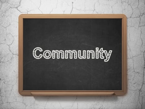 Social media concept: text Community on Black chalkboard on grunge wall background, 3d render