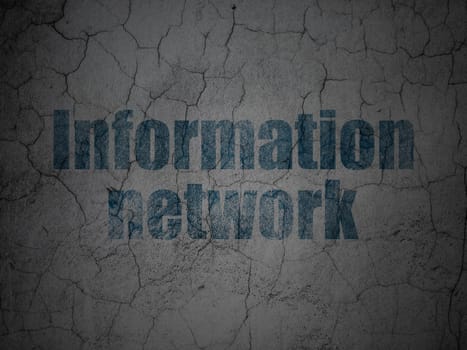 Information concept: Blue Information Network on grunge textured concrete wall background, 3d render