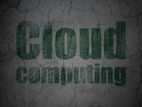 Cloud networking concept: Green Cloud Computing on grunge textured concrete wall background, 3d render