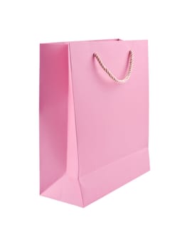 Elegant pink gift bag isolated on white background with clipping path