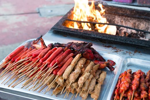 Variety of Asian style barbecue stick food