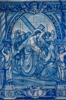 Vintage azulejos (ancient tiles) from the Dormition in Evora