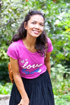 Thai Girl Portrait of happy tourist travel in Vacation.