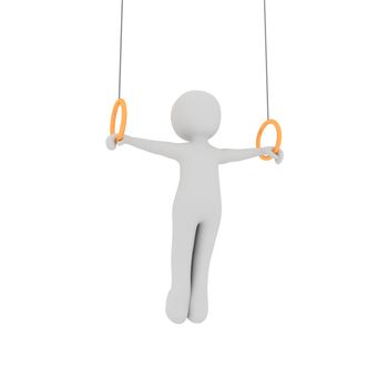 A 3d character gymnastics with two rings.