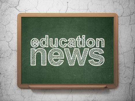 News concept: text Education News on Green chalkboard on grunge wall background, 3d render