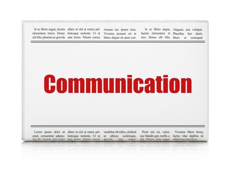 Advertising concept: newspaper headline Communication on White background, 3d render