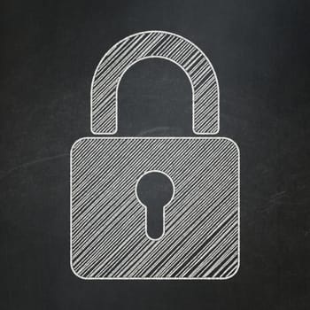 Privacy concept: Closed Padlock icon on Black chalkboard background, 3d render