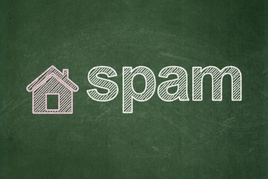 Security concept: Home icon and text Spam on Green chalkboard background, 3d render