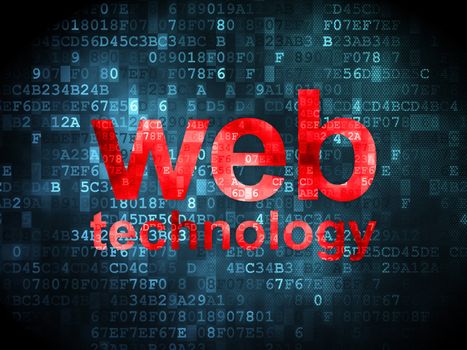 SEO web design concept: pixelated words Web Technology on digital background, 3d render