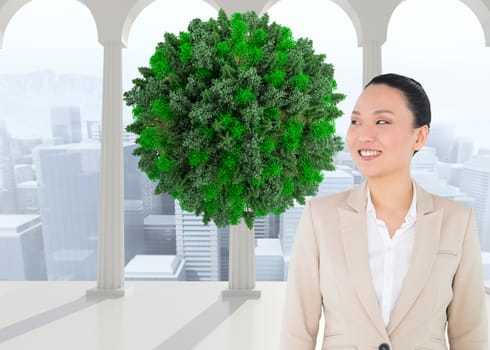 Composite image of smiling asian businesswoman