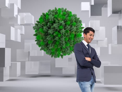 Composite image of smiling casual businessman with arms crossed