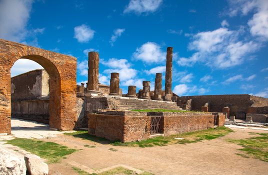 ancient Roman city of Pompeii, which was destroyed and buried by ash during the eruption of Mount Vesuvius in 79 ad