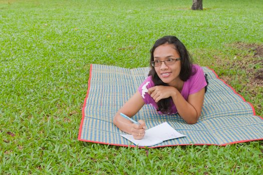 Thai Girl Portrait of happy tourist travel in Vacation.