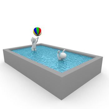 Two kinds play ball in a pool.