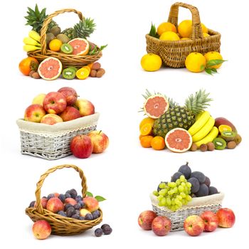 fresh fruits on white background - collage