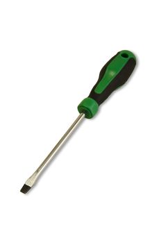 Metallic screwdriver with green plastic handle